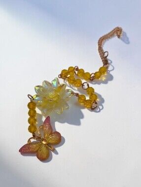 Handmade Yellow & Pink Butterfly Car Charm Hanging Rearview Mirror Decor
